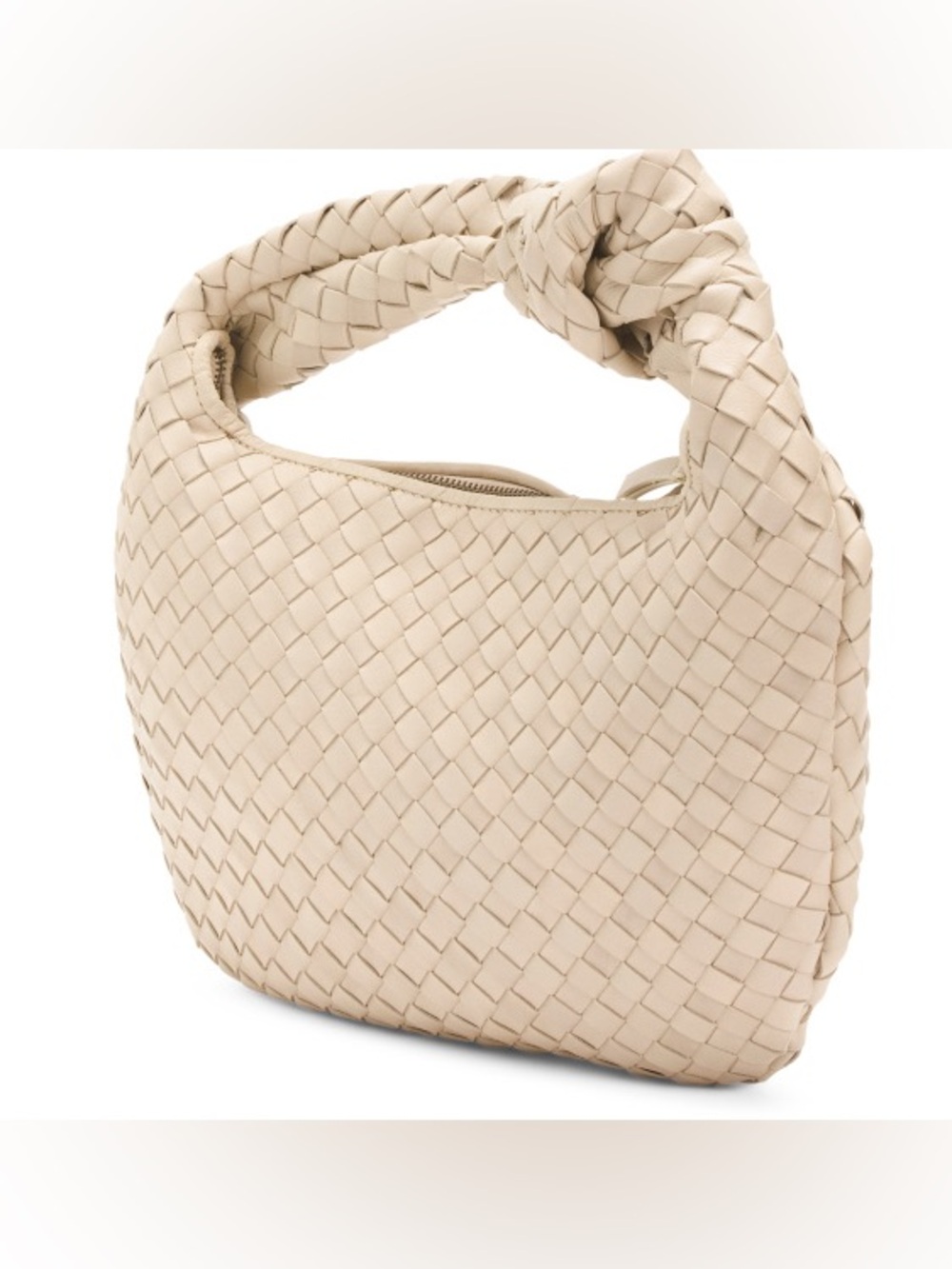 100% genuine leather Woven Knot-Top Bag in Beige